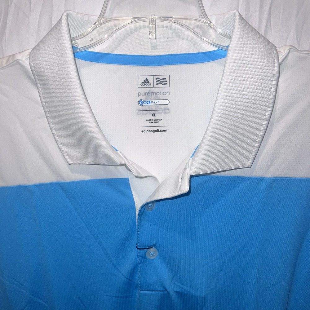 Adidas Puremotion CoolMax Mens Bright Cyan (Teal) W/ WhiteGray Golf Shirt XL New